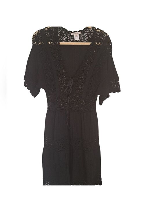 Nanette Lepore Other - NANETTE LEPORE black cotton crochet knit cut out short sleeve cover up dress M